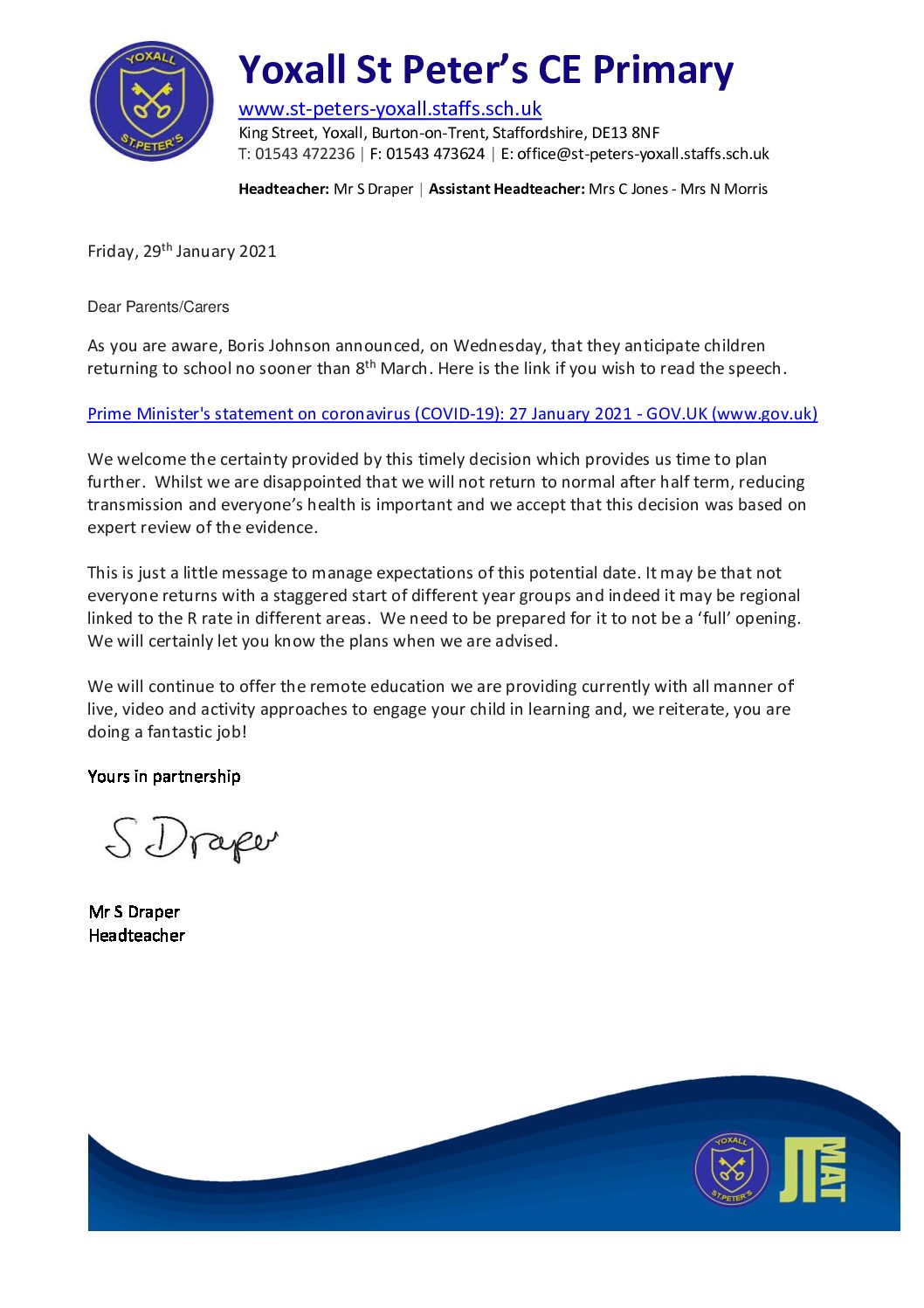 Letter from Mr Draper 29th January 2021