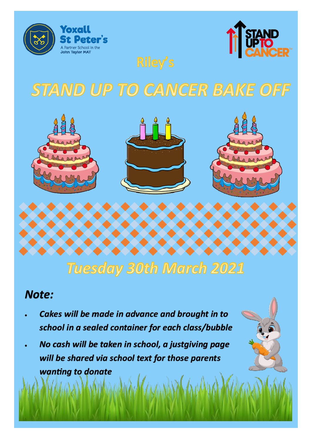 Riley’s ‘stand-up to cancer bake off’  Tuesday, 30th March 2021