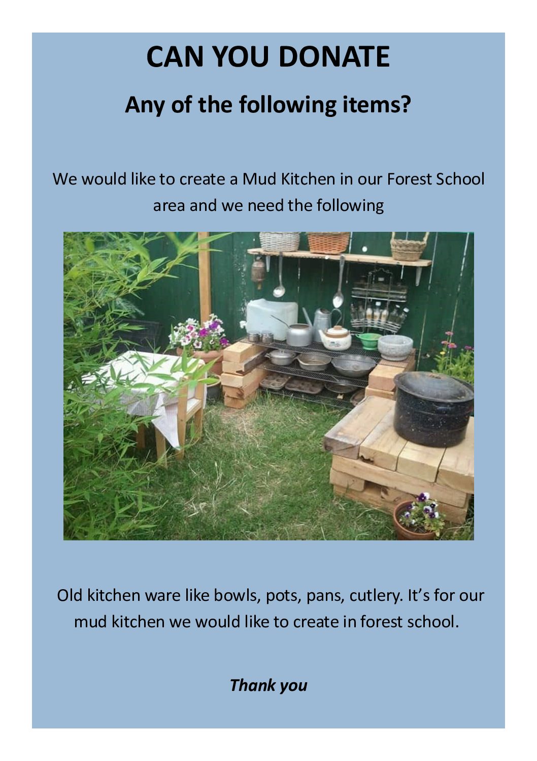 Help us to create a Mud Kitchen!