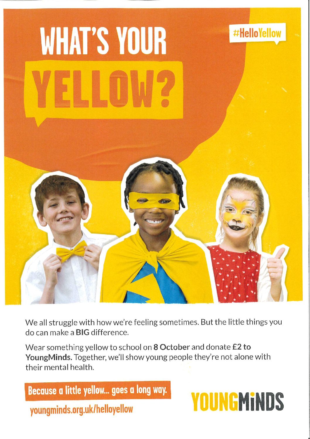 # HELLO YELLOW- Wear Something Yellow – Friday 8th October 2021