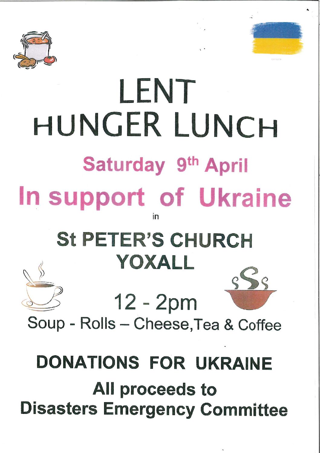 Hunger Lunch – St Peters Church – Saturday 9th April 2022