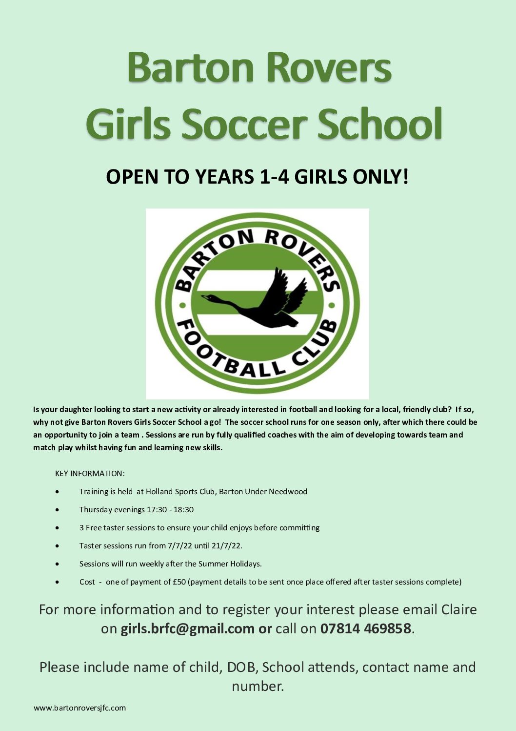 Barton Rovers Girls Soccer School