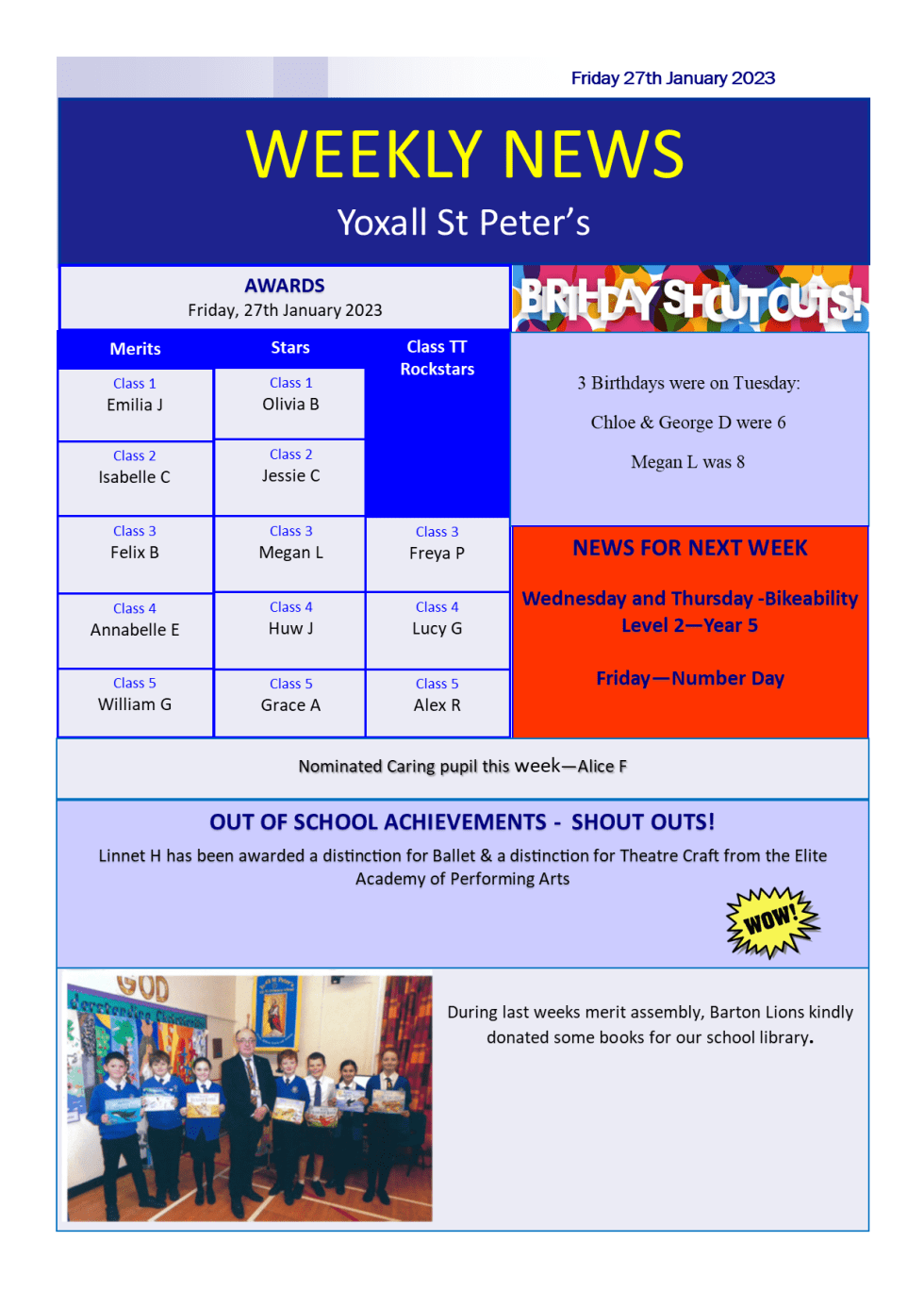 Newsletter 27th January 2023 | St Peter's Yoxall C Of E Primary School