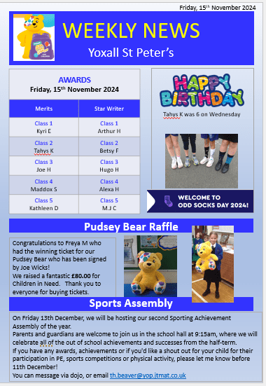 Weekly Newsletter Friday 15th November 2024