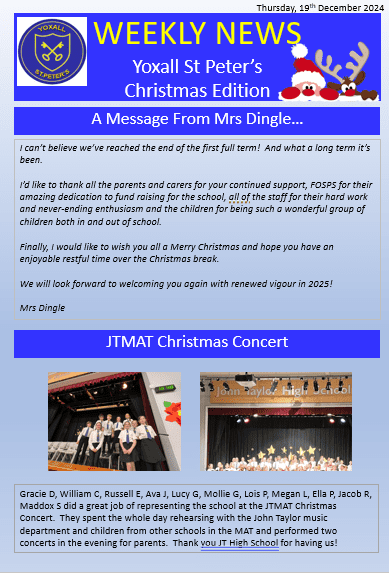 Weekly Newsletter Thursday 19th December